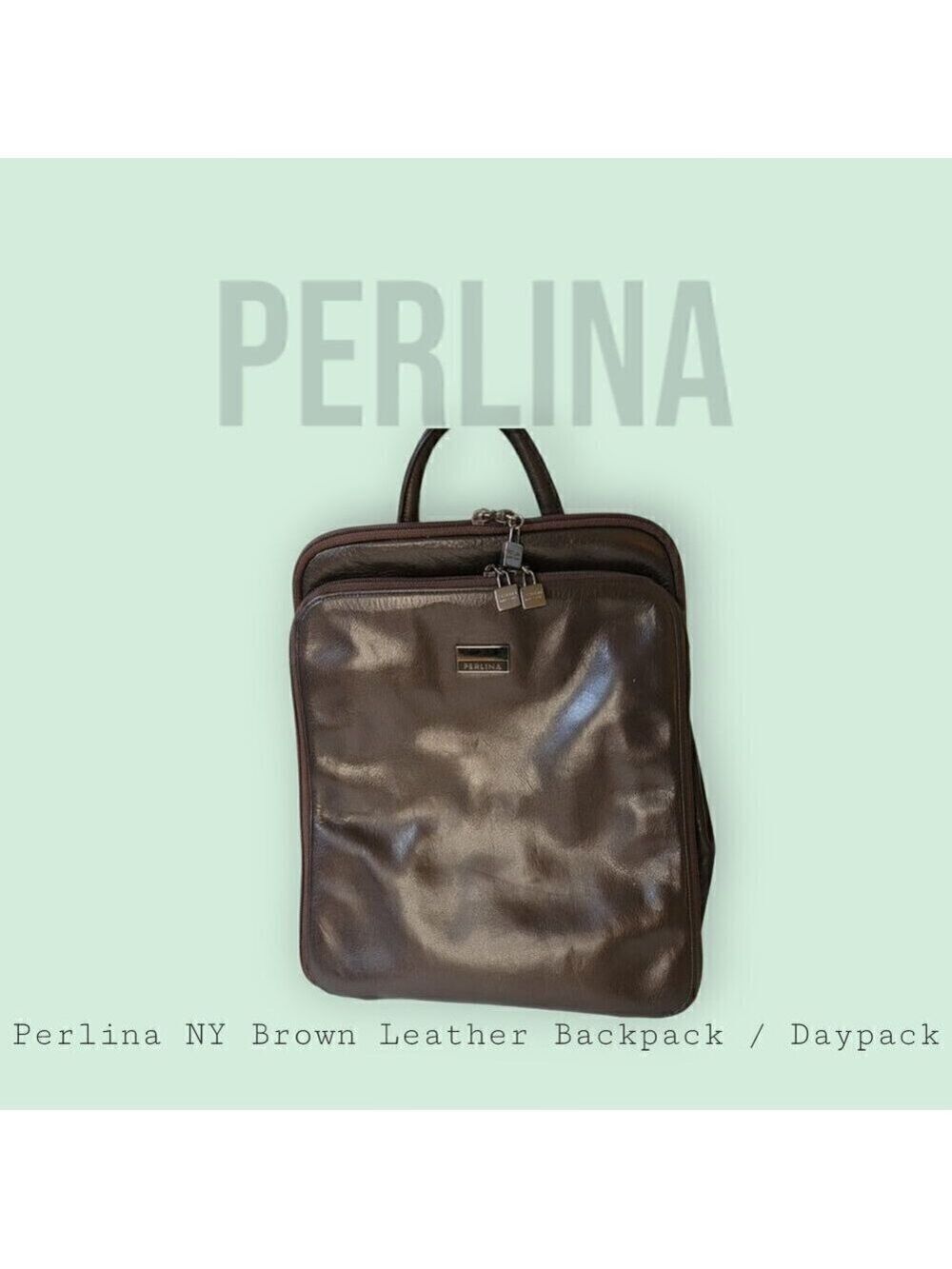 Perlina NY Brown Leather Backpack/Daypack